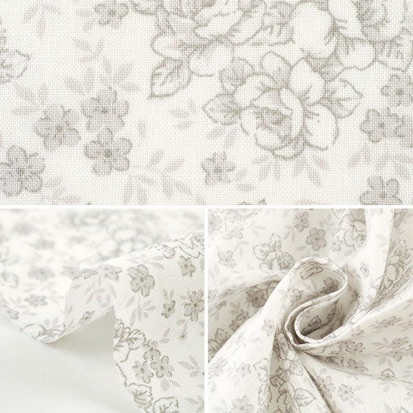 【数量5から】 生地 『スケア ラッカープリント 小花柄 ホワイト×グレー KW-3115-12G』