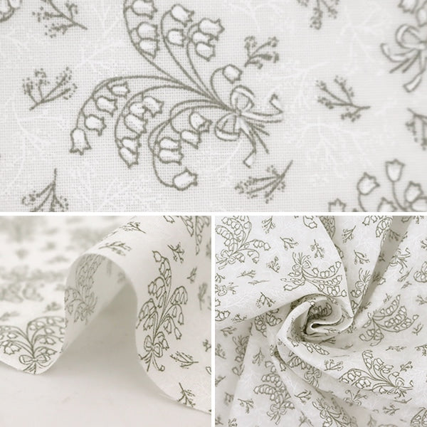 【数量5から】 生地 『スケア ラッカープリント すずらん柄 ホワイト×グリーン KW-3115-10G』