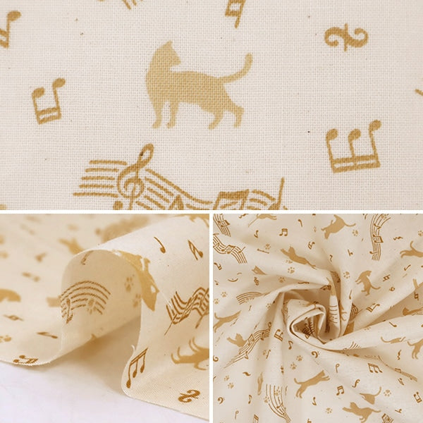 【数量5から】 生地 『スケア ラッカープリント ねこ柄 キナリ×オレンジ KW-3115-11D』