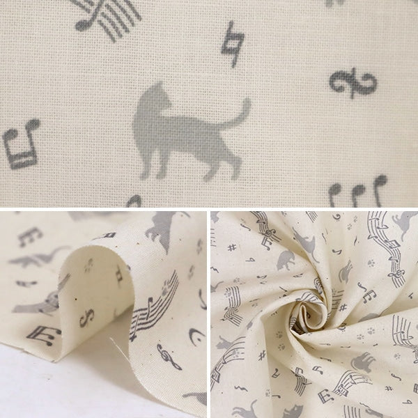 【数量5から】 生地 『スケア ラッカープリント ねこ柄 キナリ×グレー KW-3115-11F』