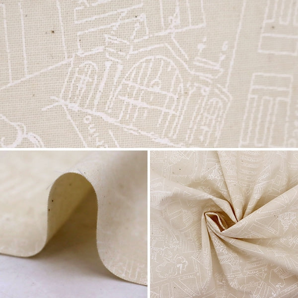 【数量5から】 生地 『スケア ラッカープリント 地図柄 キナリ×ホワイト KW-3115-4A』