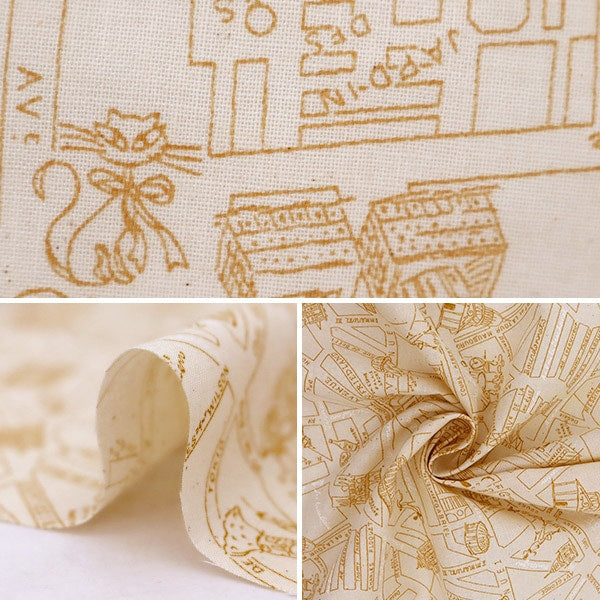 【数量5から】 生地 『スケア ラッカープリント 地図柄 キナリ×オレンジ KW-3115-4D』