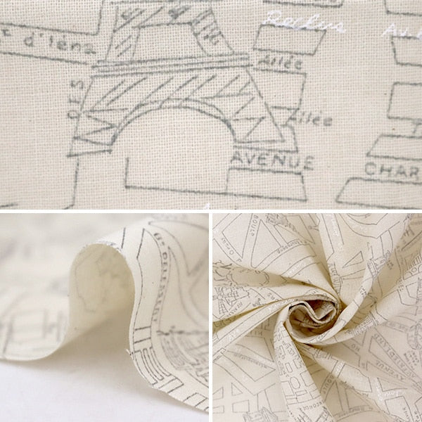 【数量5から】 生地 『スケア ラッカープリント 地図柄 キナリ×グレー KW-3115-4F』