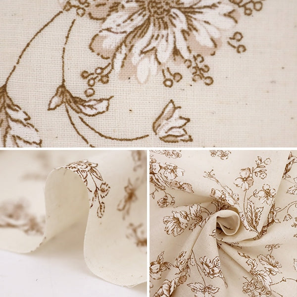 【数量5から】 生地 『スケア ラッカープリント 花柄 キナリ×オレンジ KW-3115-9E』