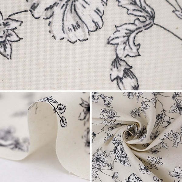 【数量5から】 生地 『スケア ラッカープリント 花柄 キナリ×グレー KW-3115-9F』