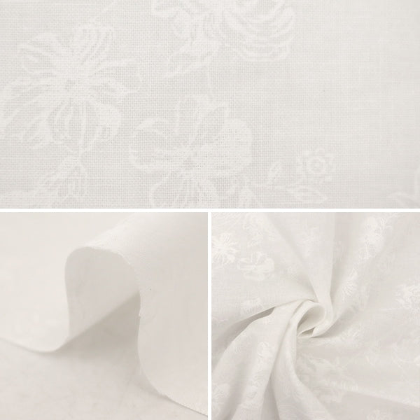 【数量5から】 生地 『スケア ラッカープリント 花柄 ホワイト×ホワイト KW-3115-9H』