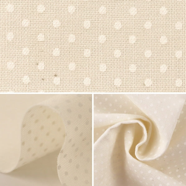 【数量5から】 生地 『シーチング ラッカープリント 水玉 生成 (カス残し) ×ホワイト WD347-1B』