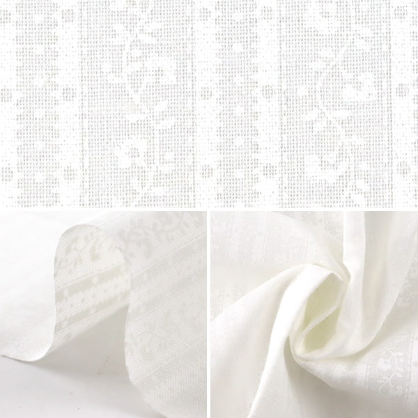 【数量5から】 生地 『シーチング ラッカープリント 小花ストライプ柄 ホワイト×ホワイト WD347-3A』