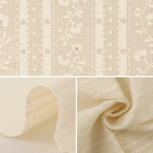 【数量5から】 生地 『シーチング ラッカープリント 小花ストライプ柄 生成 (カス残し) ×ホワイト WD347-3B』