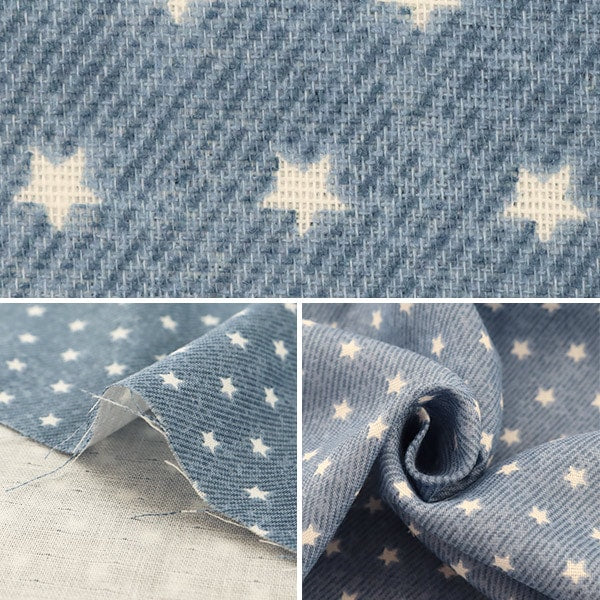 【数量5から】 生地 『Wガーゼ (ダブルガーゼ) ホーミーコレクション ほし柄 デニム風 ブルー GH13044S-I』