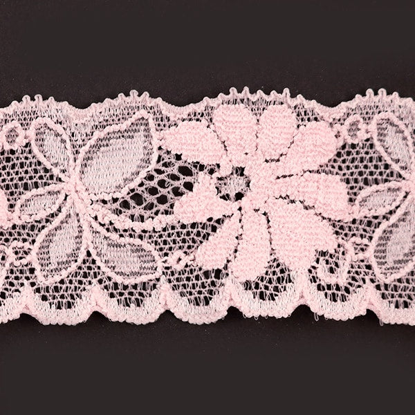 【数量5から】 レースリボンテープ 『ストレッチレース 幅約40mm ピンク YD41010-4』