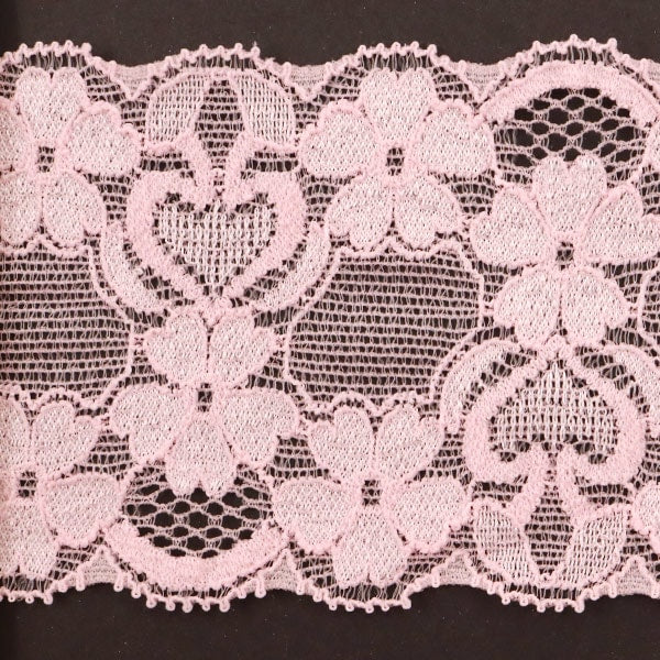 【数量5から】 レースリボンテープ 『ストレッチレース 幅約60mm ピンク YD20180-4』