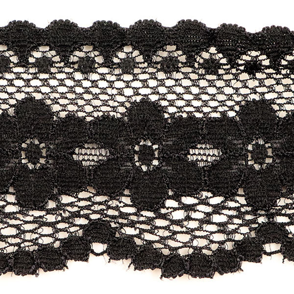 【数量5から】 レースリボンテープ 『ストレッチレース 幅約50mm 黒 YD7594S-7』