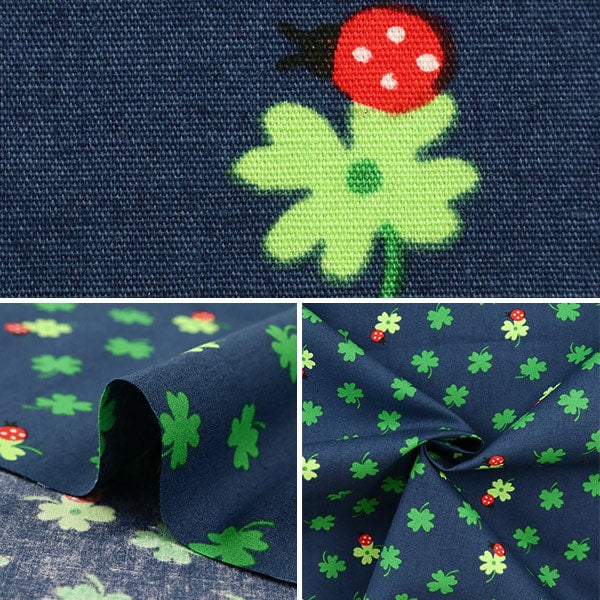 【数量5から】 生地 『ブロード てんとう虫とクローバー ネイビー KTS5321-D』 COTTON KOBAYASHI コットンこばやし 小林繊維
