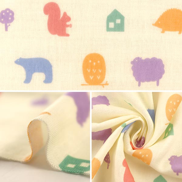 【数量5から】 生地 『kippis(キッピス) Wガーゼ(ダブルガーゼ)プリント 動物たち KPW-40C』