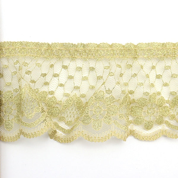 【数量5から】 レース 『ラッセルフリル 幅約6.5cm ゴールド×ゴールド 25002』