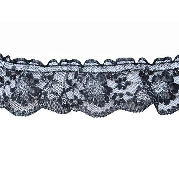 【数量5から】 レース 『ラッセルフリル 幅約4cm ブラック×シルバー 10832-BS』