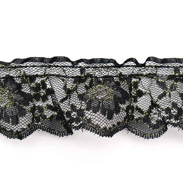【数量5から】 レース 『ラッセルフリル 幅約4cm ブラック×ゴールド 10832-BG』