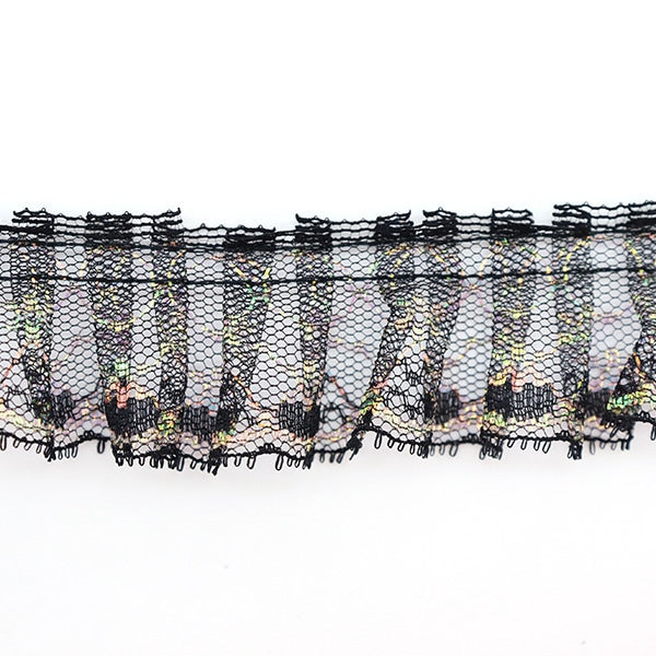 【数量5から】 レース 『ラッセルフリル 幅約3.3cm 黒パール 03415Y-11』