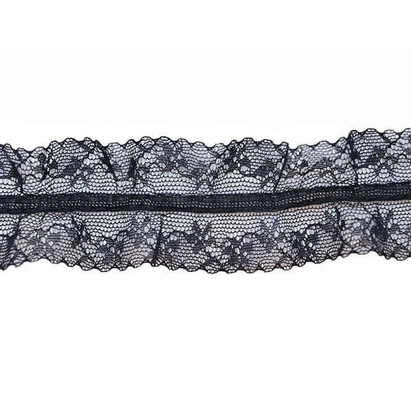 【数量5から】 レース 『ラッセルフリル 幅約2cm 黒 800022』