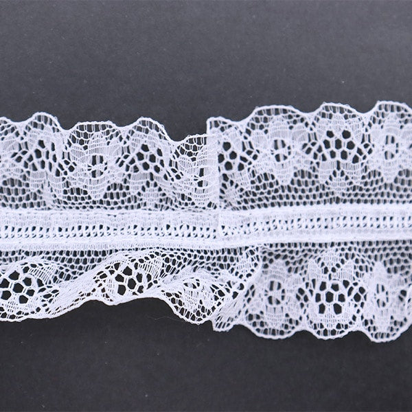 【数量5から】 レース 『ラッセル両山フリル 幅約3.5cm 白 125522』