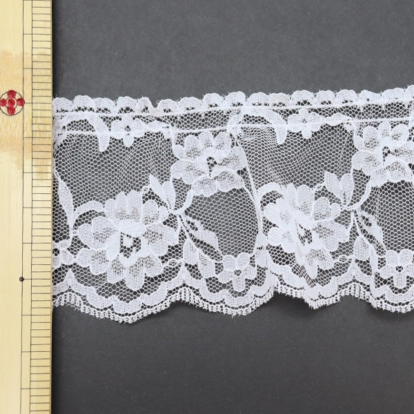 【数量5から】 レース 『ラッセルフリル 1番色 白 51342-1』