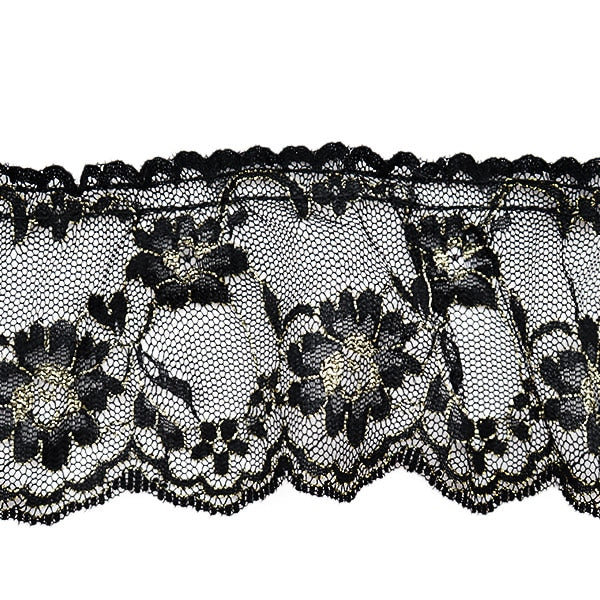 【数量5から】 レース 『ラッセルフリル ブラック×ゴールド 51342-BG』