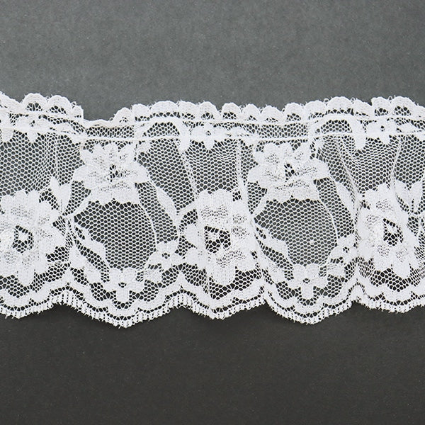 【数量5から】 レース 『ラッセルフリル ホワイト×シルバー 51342-WS』