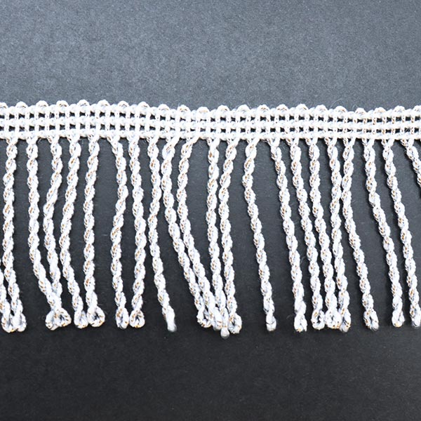 【数量5から】 手芸ブレード 『ラメフリンジ 幅約4cm 1番色 銀×白 9699』