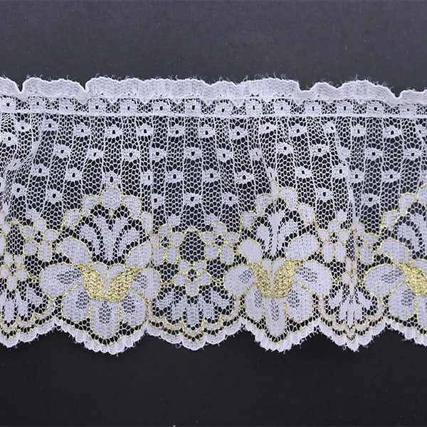 【数量5から】 レース 『ラッセルフリル 白×ゴールド 51282-WG』
