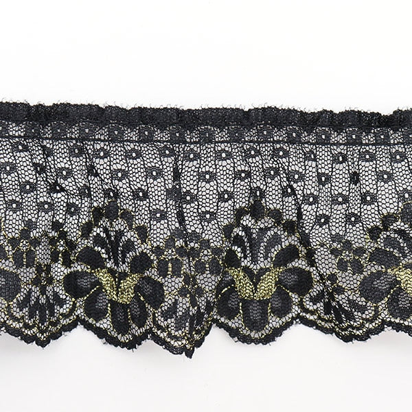 【数量5から】 レース 『ラッセルフリル 黒×ゴールド 51282-BG』