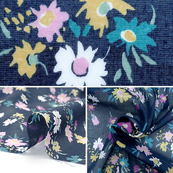 【数量5から】 生地 『エミココレクション 綿ボイル Surfinia(サフィニア) ネイビー VLE1018』