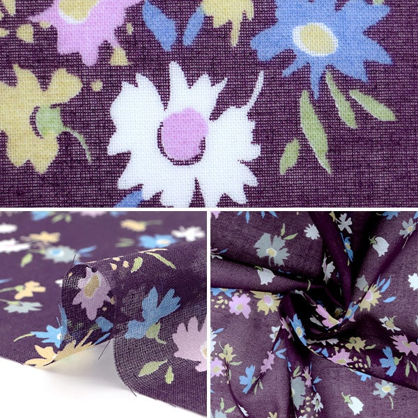 【数量5から】 生地 『エミココレクション 綿ボイル Surfinia(サフィニア) ヴァイオレット VLE1018』