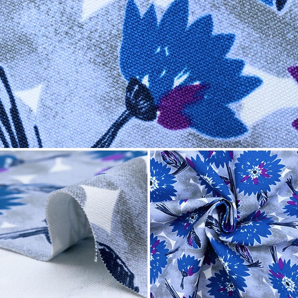 【数量5から】 生地 『高島帆布 フラワー グレー×ブルー 99086-1B』