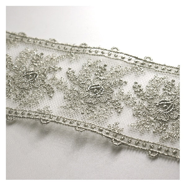 【数量5から】 レースリボンテープ 『メタリックチュールレース 62403K 00番色』 MOKUBA 木馬