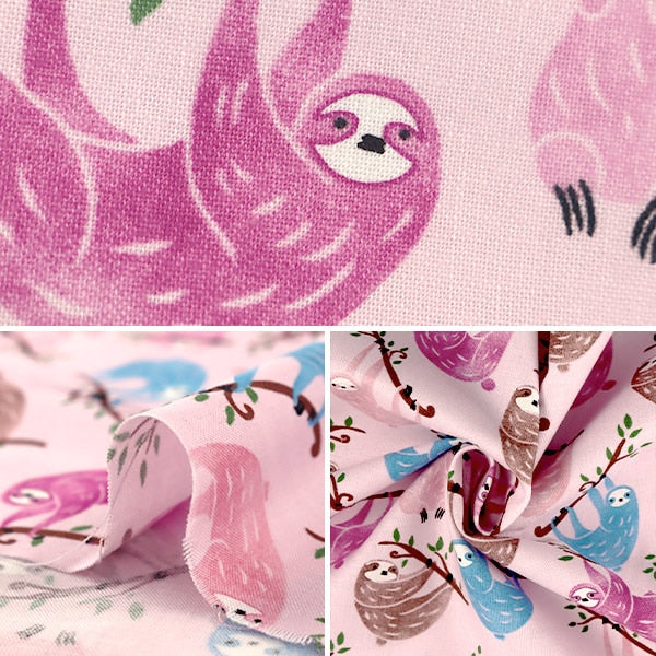 【数量5から】 生地 『インクジェットプリント ナマケモノ C6611-PINK』 USAコットン