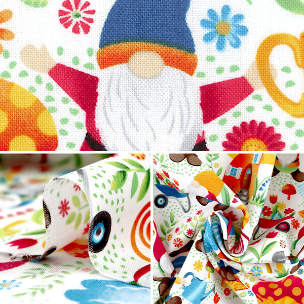 【数量5から】 生地 『インクジェットプリント 森の小人 C8508-WHITE』 USAコットン