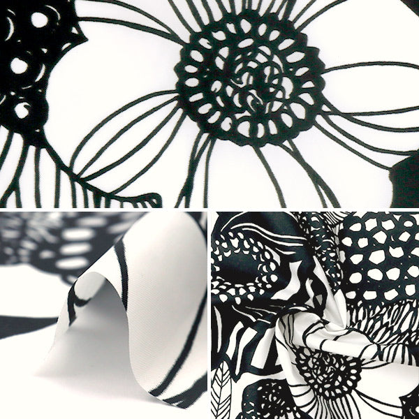 【数量5から】 生地 『ナイロンタフタ アートフラワー ブラック UP5767-A う早この布』 COTTON KOBAYASHI コットンこばやし 小林繊維