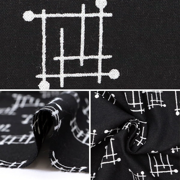 【数量5から】 生地 『20シーチングプリント モダン柄 ブラック×白 BEI15052』