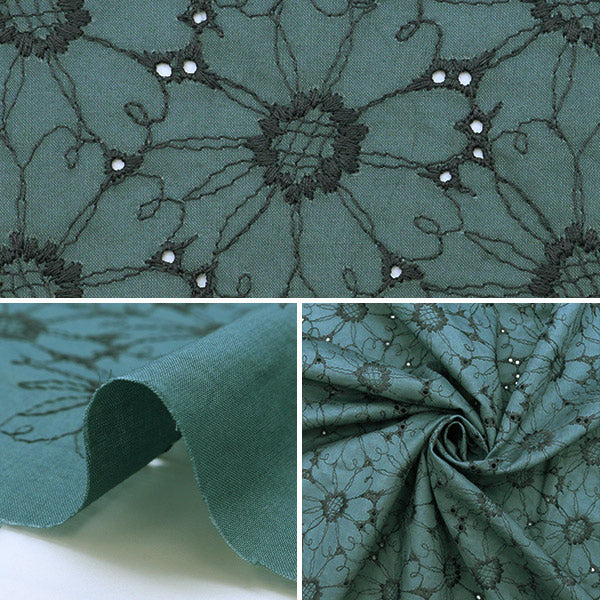 【数量5から】 生地 『綿ローン刺しゅう 両耳スカラップ ブルーグレー TM-8805-E』