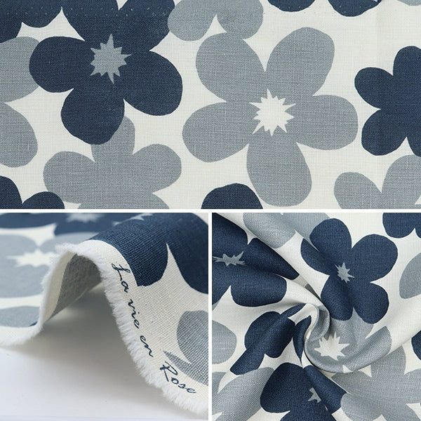 【数量5から】 生地 『麻100% ラビアンローズ 水色×ブルー LR3086L-B』