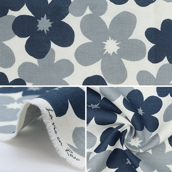 【数量5から】 生地 『麻100% ラビアンローズ グレー×ブルー×黒 LR3086L-G』