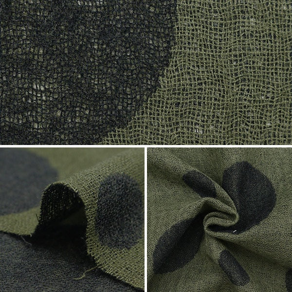 【数量5から】 生地 『ウールJQ水玉 34732-3 ブラック×カーキ』