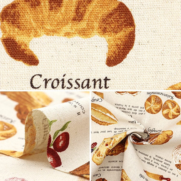 【数量5から】 生地 『綿麻キャンバス パン柄 ナチュラル KTS6817-A』 COTTON KOBAYASHI コットンこばやし 小林繊維