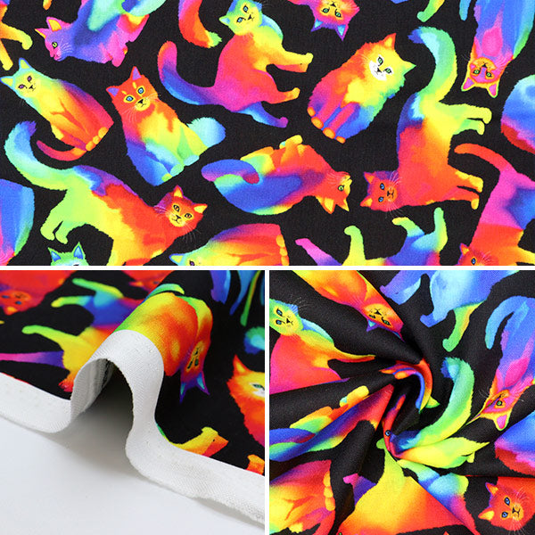 【数量5から】 生地 『USAコットン レインボー ネコ柄 CAT-CD8805』