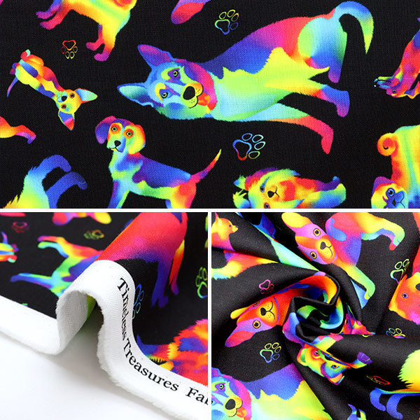 【数量5から】 生地 『USAコットン レインボー イヌ柄 DOG-CD8806』