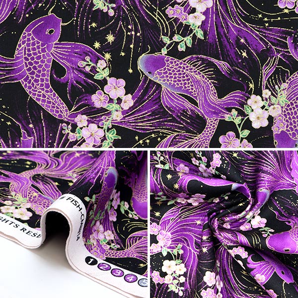 【数量5から】 生地 『USAコットン マジェスティック 桜とコイ FISH-CM8814』