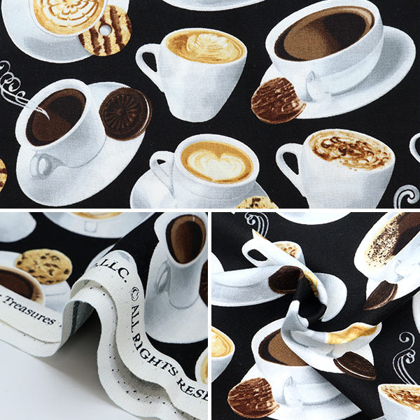 【数量5から】 生地 『USAコットン バック・トゥ・ザ・グラインド コーヒー柄 COFFEE-C8956』