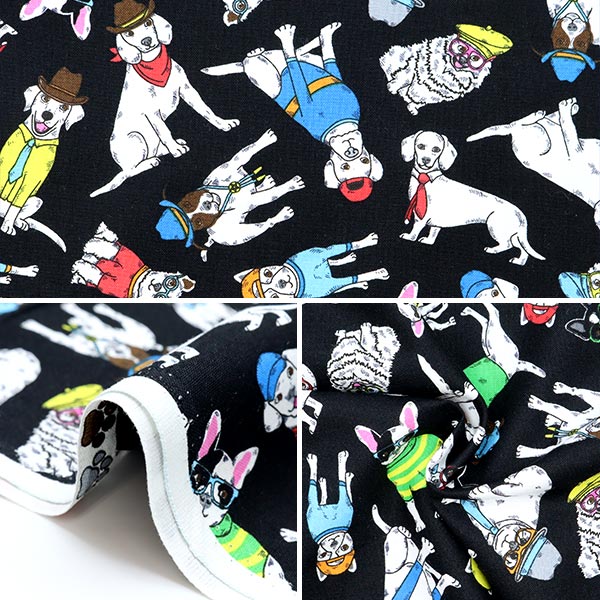 【数量5から】 生地 『USAコットン ダッパー・ドッグ 犬と帽子柄 DOG-C8919』