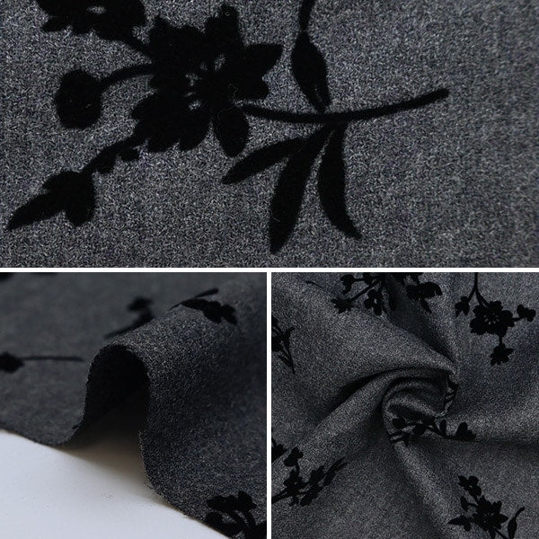 【数量5から】 生地 『ウール100% フロッキーニット 花柄 グレー 34747-4A』